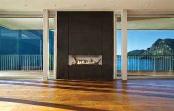 Boulevard vent free fireplace in a penthouse on the water