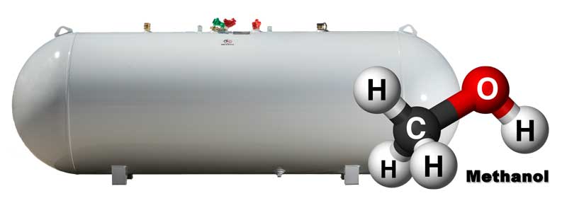 Horizontal Tank with the symbol for Methanol in front of it.